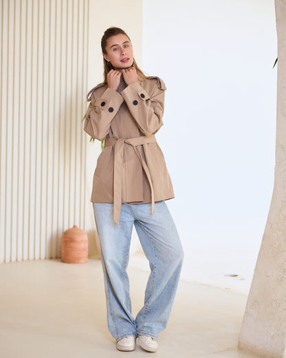 Belted Heritage Trench Jacket – Sandstone Beige.