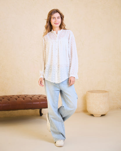 White Pom-Pom Chiffon Blouse