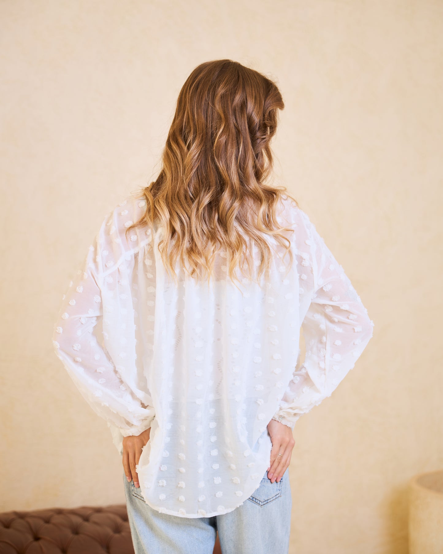 White Pom-Pom Chiffon Blouse
