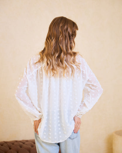 White Pom-Pom Chiffon Blouse