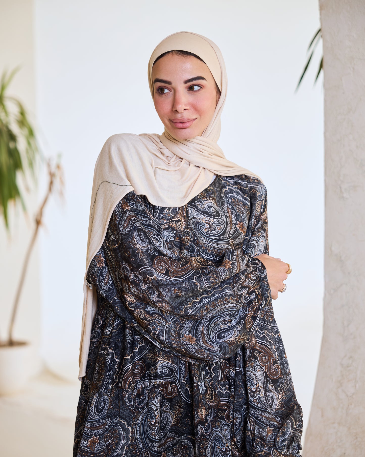 Bohemian Paisley Print Maxi Dress in Charcoal