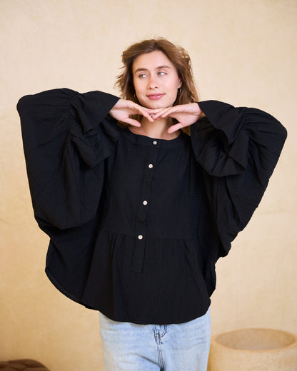 Black Batwing Statement Blouse