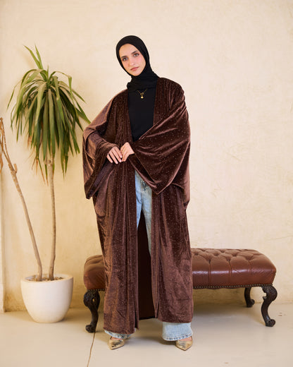 Mocha Stardust Velvet Kaftan – Ramadan Edition