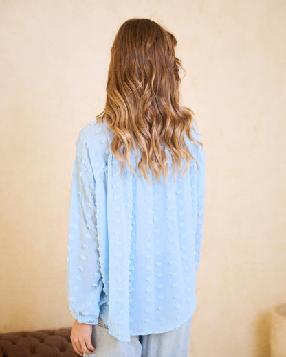 Baby Blue Pom-Pom Chiffon Blouse