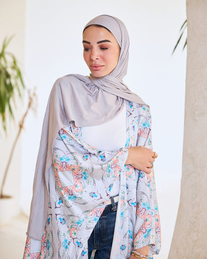 Pastel Floral Arabesque Longline Kimono