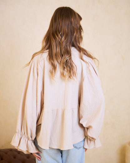 Creamy Beige Batwing Statement Blouse