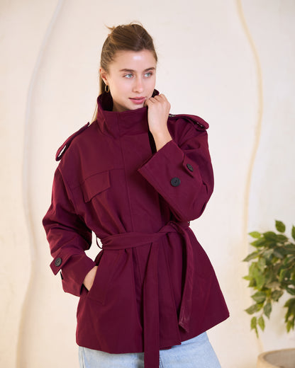 Burgundy Belted jacket