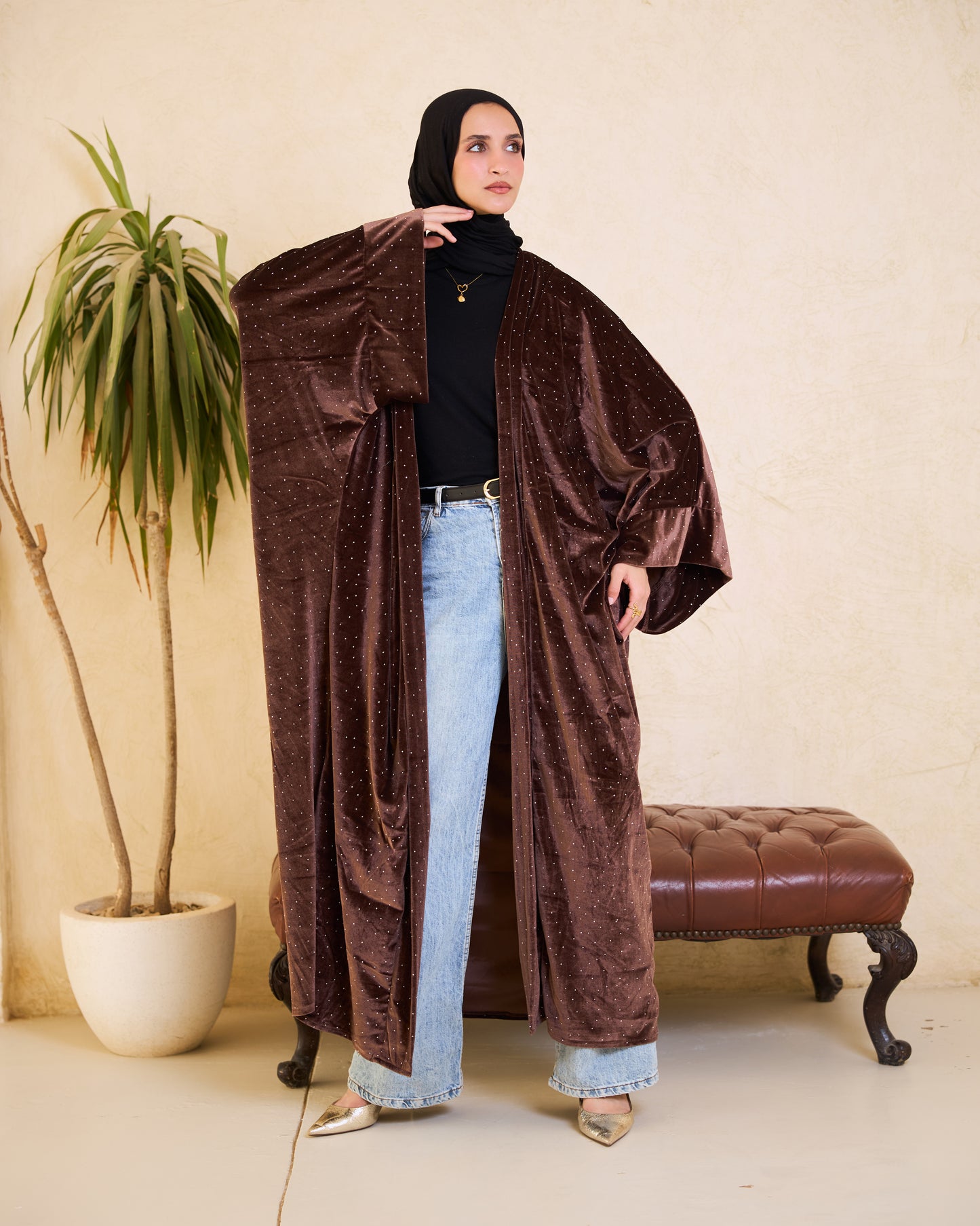 Mocha Stardust Velvet Kaftan – Ramadan Edition
