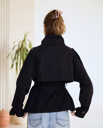Noir Utility Belted Jacket – Midnight Onyx