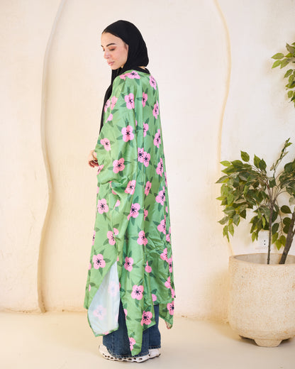 Botanical Bloom Satin Kimono – Sage & Peony