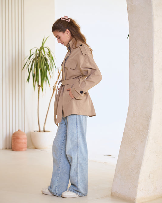 Belted Heritage Trench Jacket – Sandstone Beige.