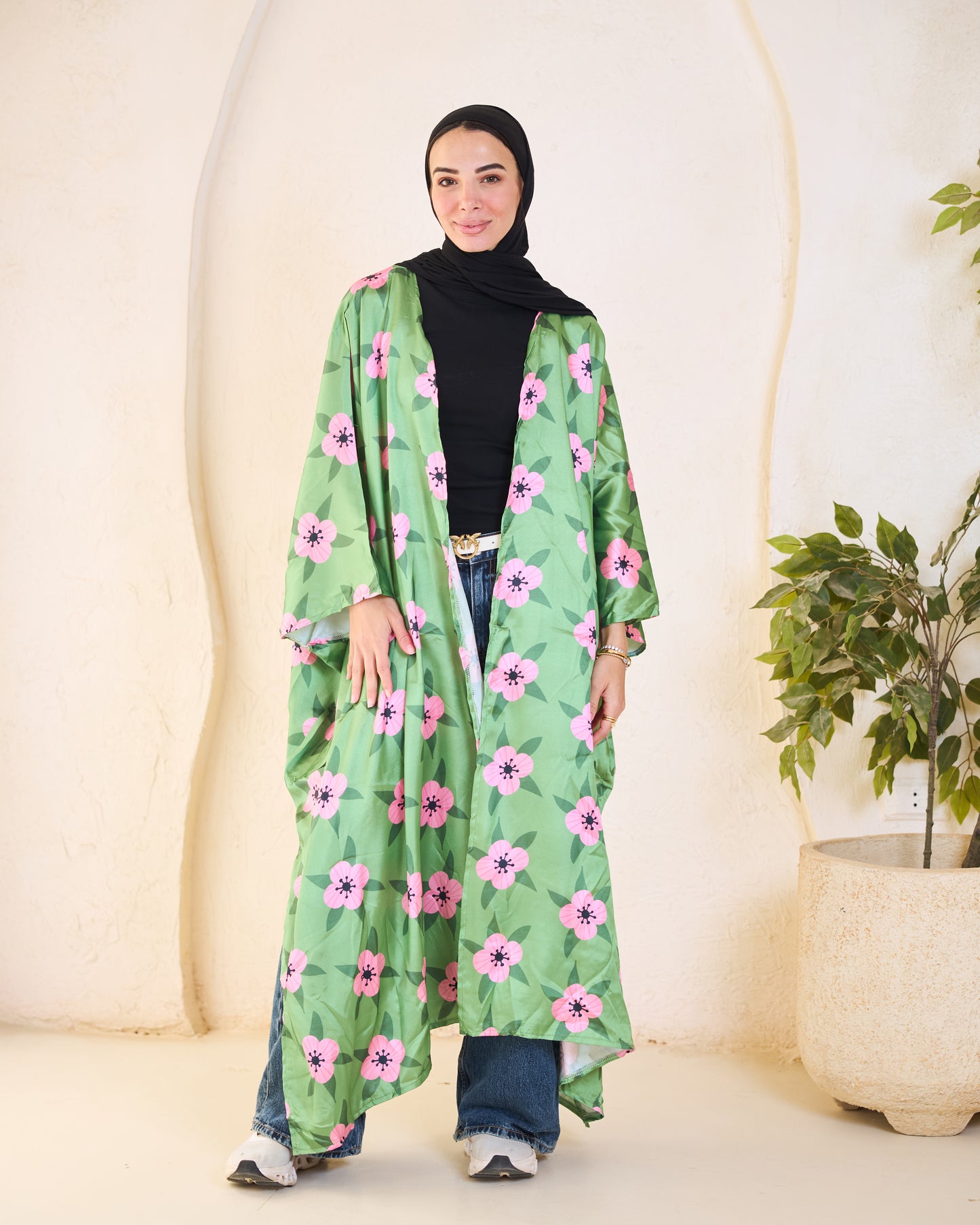 Botanical Bloom Satin Kimono – Sage & Peony