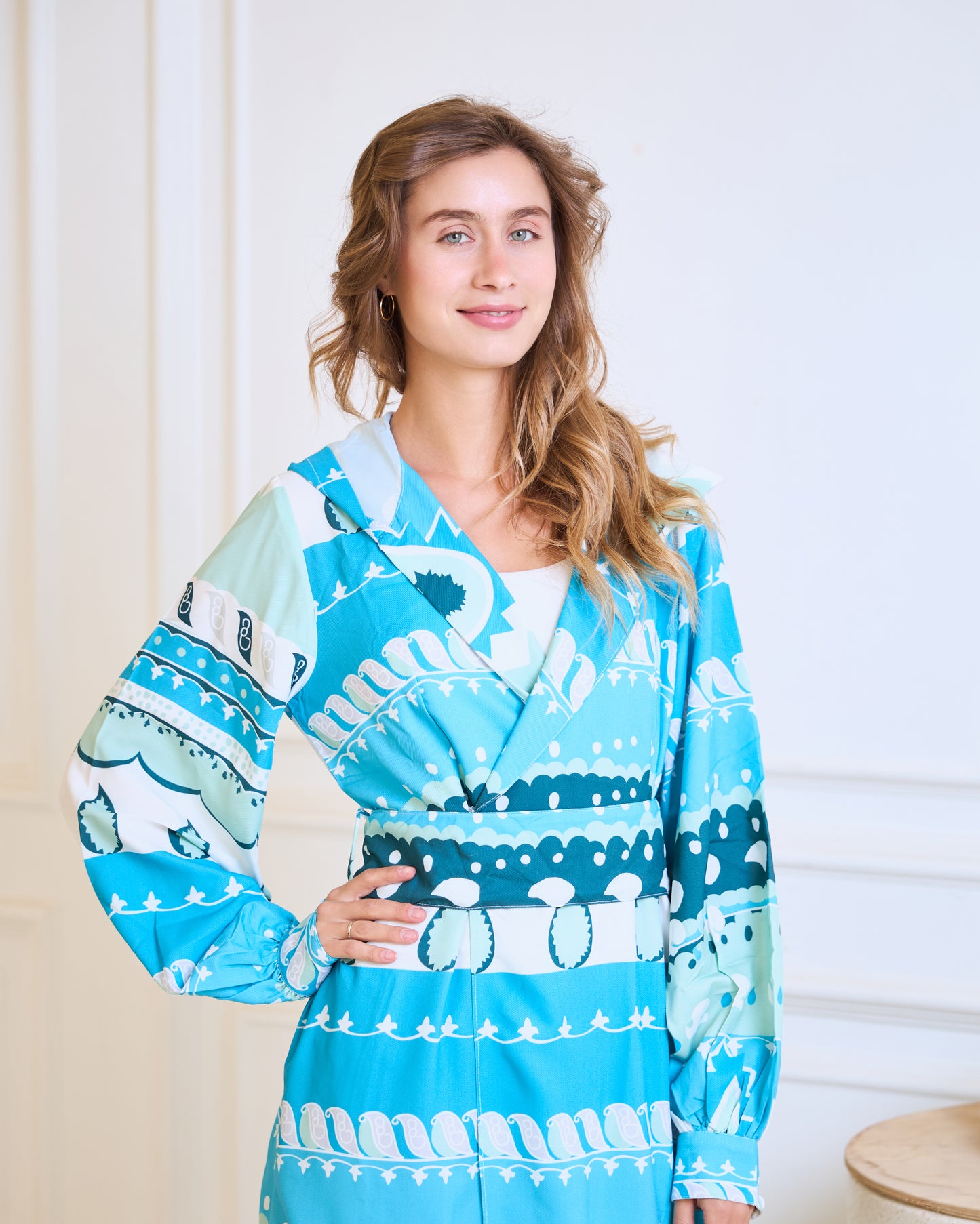 Coastal Geometric Wrap Dress – Turquoise & Mint