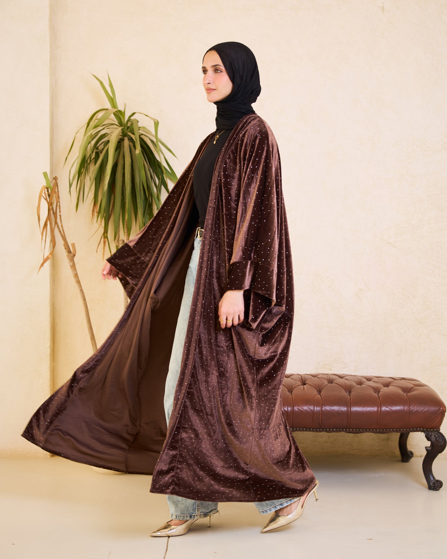 Mocha Stardust Velvet Kaftan – Ramadan Edition
