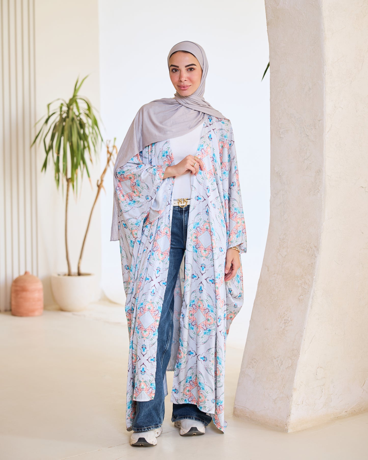Pastel Floral Arabesque Longline Kimono