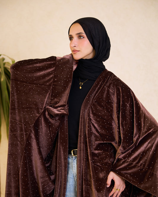 Mocha Stardust Velvet Kaftan – Ramadan Edition