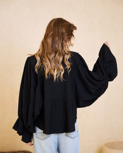 Black Batwing Statement Blouse